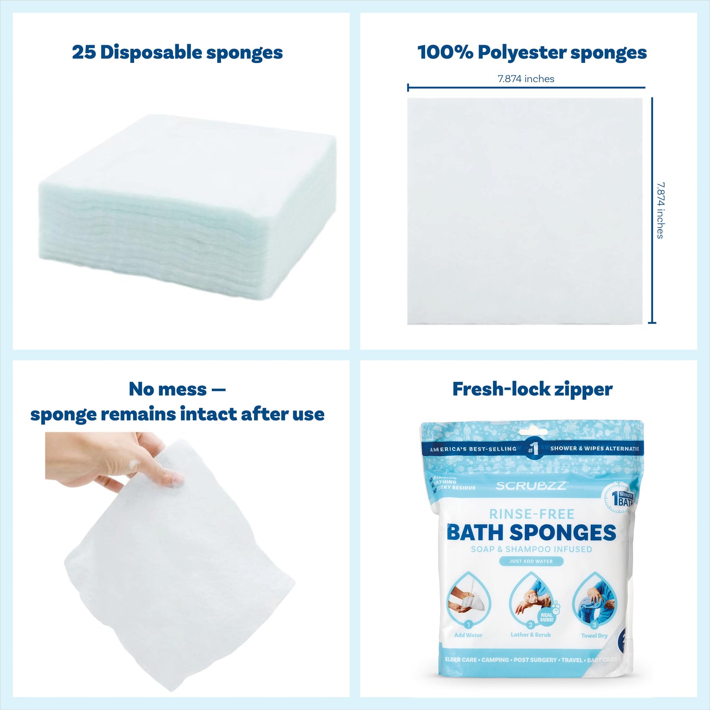 Rinse Free Bath Sponge, No Rinse Bath Wipes, Lavender Scented - 75 Count - 3 Pack