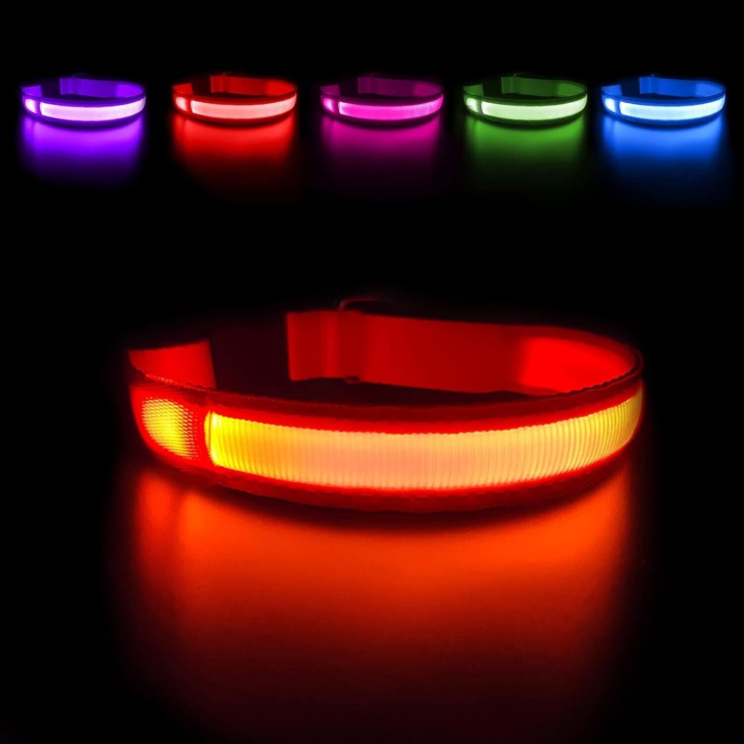 Dog Pet Collar LED Luminous Safety Light up Adjustable Green Color