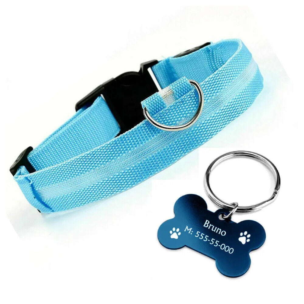 LED Dog Collar USB Rechargeable Flashing Luminous Safety Light Nylon Pet Collar