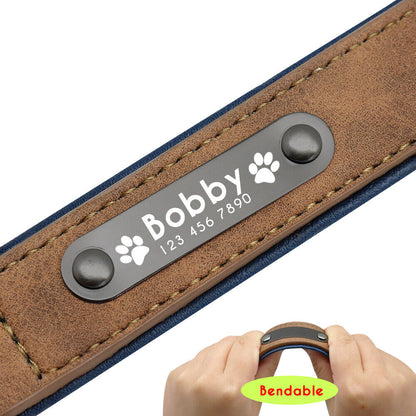 Personalised Dog Collar Soft Leather Collar Free Engraved ID Tag for Pets S-XL