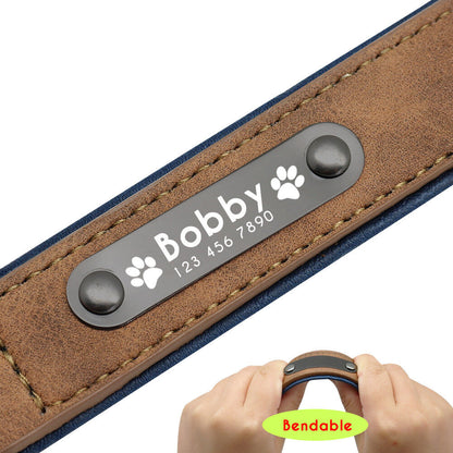 Personalised Dog Collar Soft Leather Collar Free Engraved ID Tag for Pets S-XL