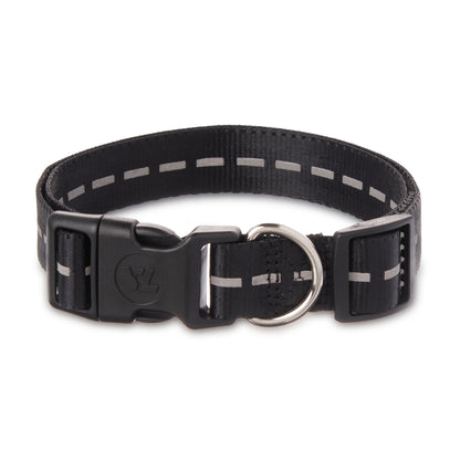 Reflective Polyester Adjustable Dog Collar, Black, Large