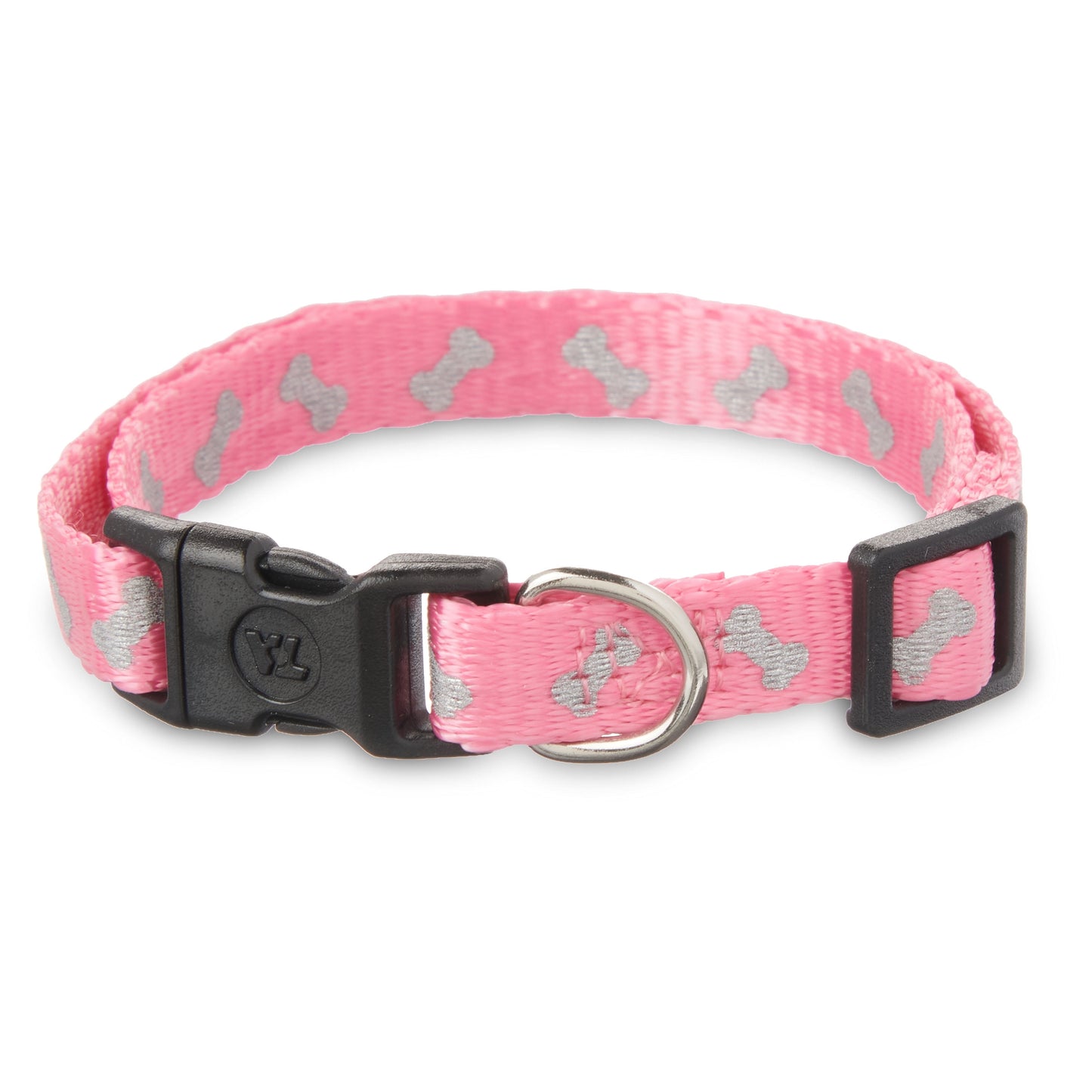 Reflective Polyester Adjustable Dog Collar, Pink, Small