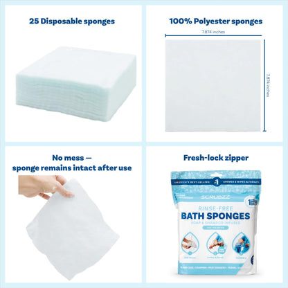 Rinse Free Bath Sponge, No Rinse Bath Wipes, Lavender Scented - 75 Count - 3 Pack