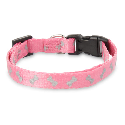 Reflective Polyester Adjustable Dog Collar, Pink, Small