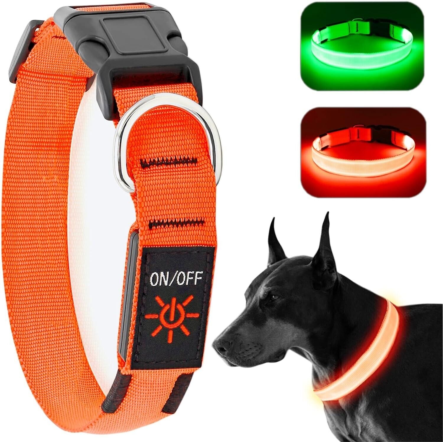 Dog Pet Collar LED Luminous Safety Light up Adjustable Green Color